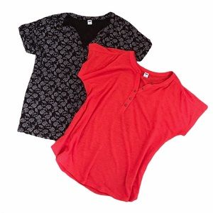 2 Old Navy Linen-Blend Jersey Henley Tops Small
